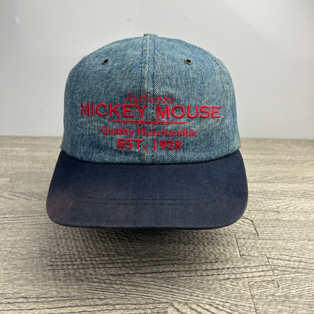 Vintage 90s Authentic Mickey Mouse Hat Cap Strap Back Adjustable Blue Denim